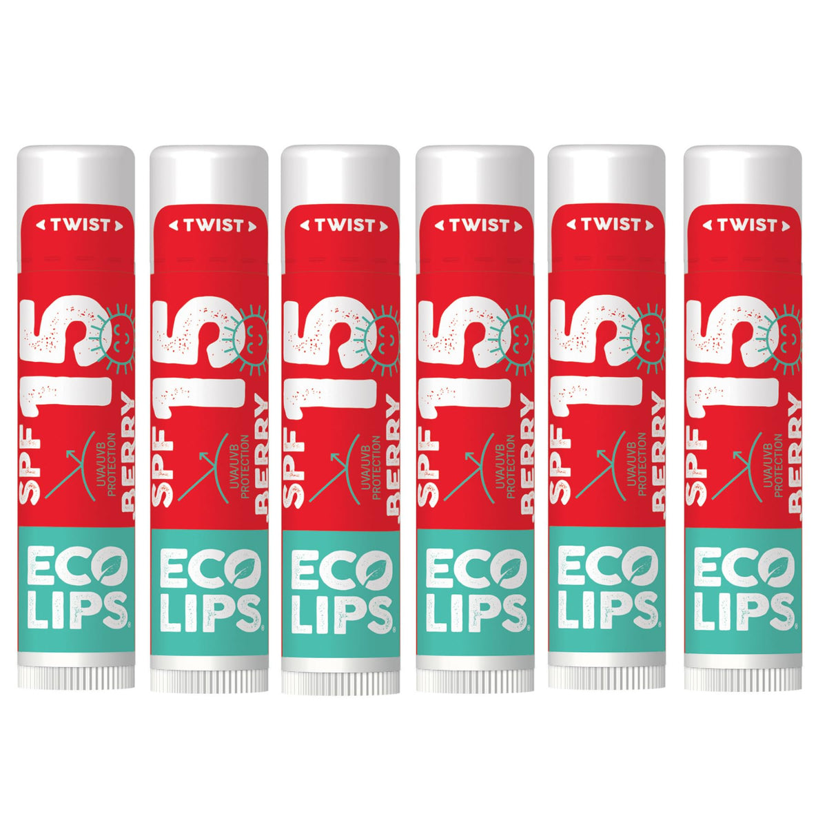 Eco Lips Classic Sport Spf 15 Sunscreen Lip Balm 6-Pack - Made In Usa, Classic Berry Flavor