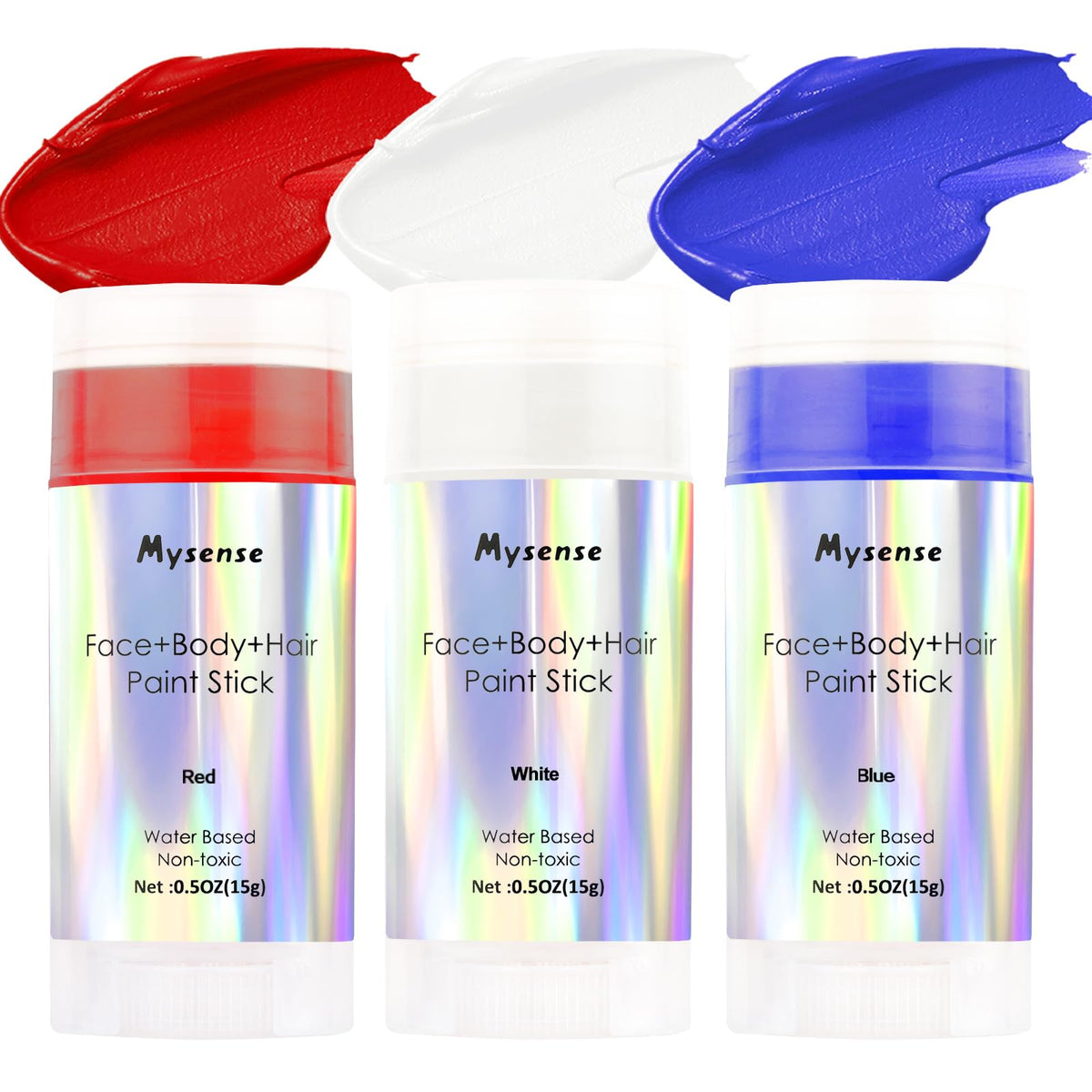 Mysense Red White Blue Face Paint Stick - Usa Flag Patriotic Makeup, 4Th Of July Cosplay, 0.5