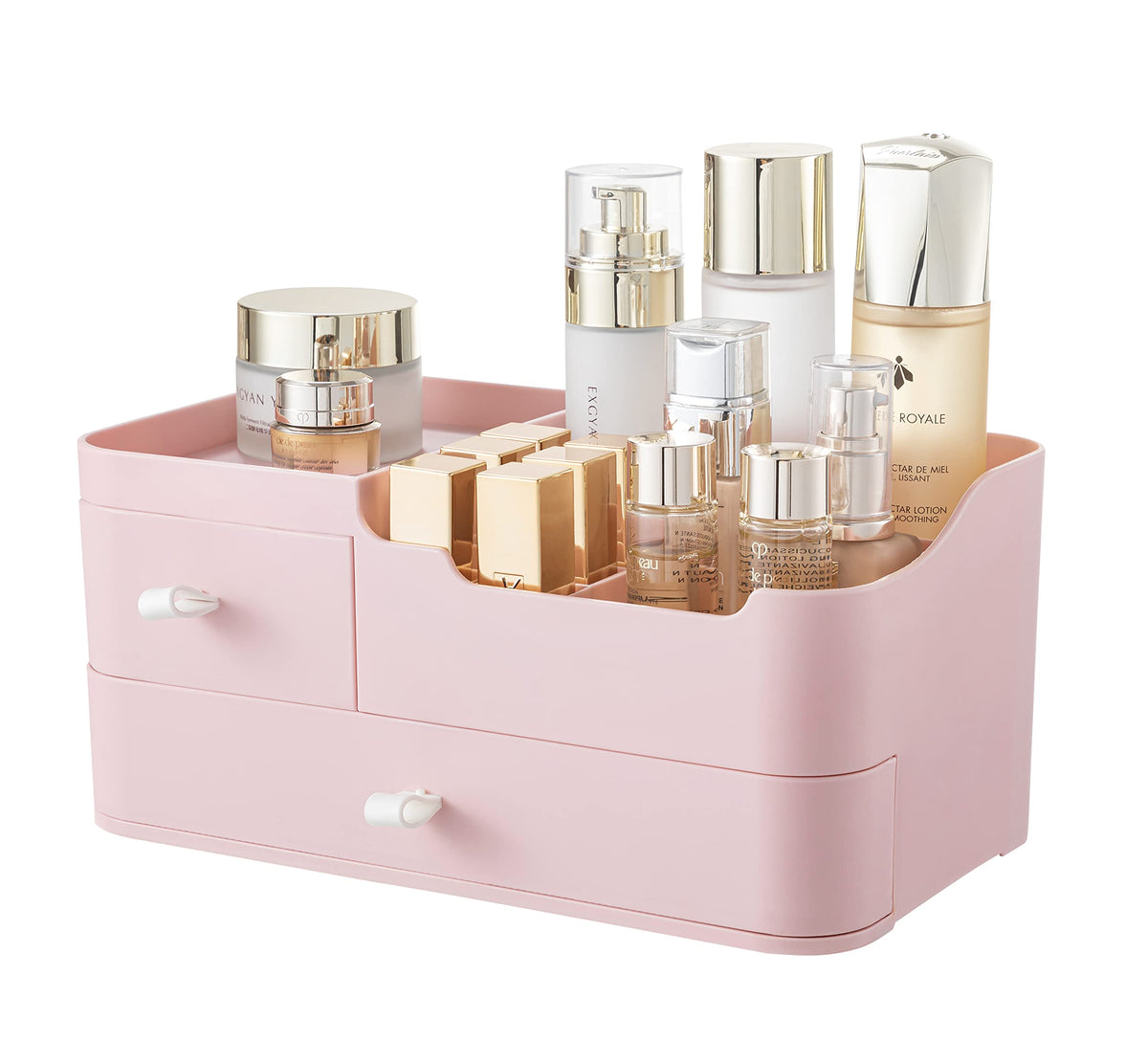 Hblife Pink Plastic Makeup Organizer With 2 Drawers & 8 Compartments For Vanity & Bathroom