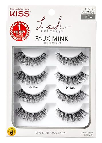 Kiss Faux Mink Jubilee Multi-Pack Lashes, 6 Pairs, Black, 1 Count