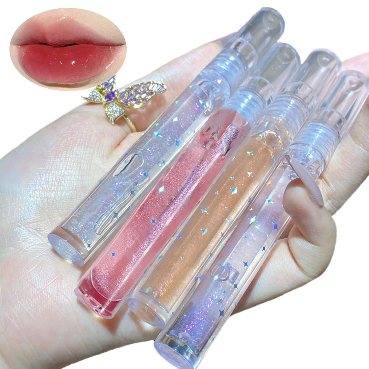 Soelegant Natural Hydrating Shimmery Lip Gloss Set - Waterproof & Moisturizing (4Pcs)