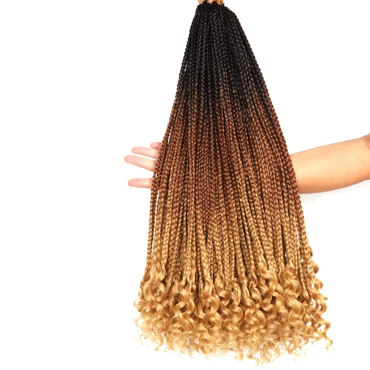 URNice 7 Packs 24&quot; Crochet Box Braids with Curly Ends, Ombre 1B/30/27# for