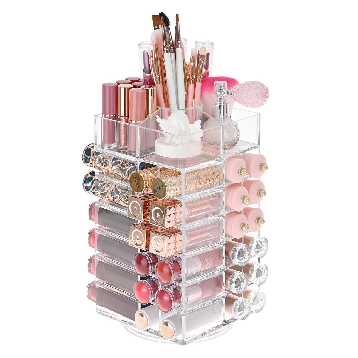 Ikee Design 53-Slot Acrylic Lipstick Organizer - 360° Rotating Makeup Storage For Vanity & Bathroom