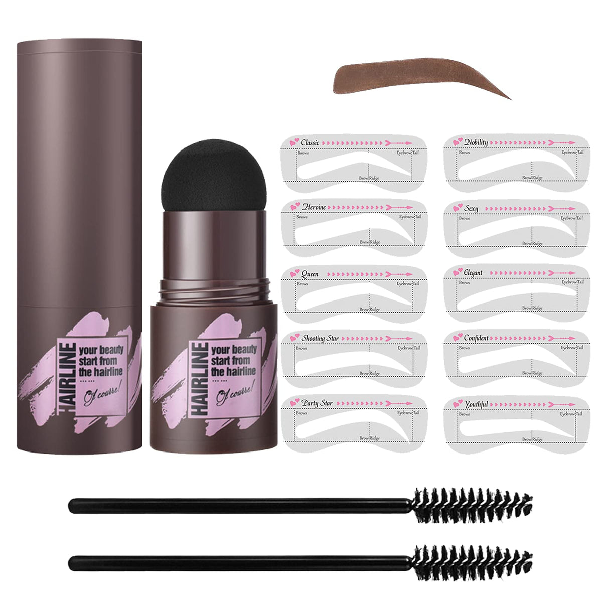 Lsxia Waterproof Eyebrow Stamp & Stencil Kit - 10 Natural Brow Stencils, Dark Brown, 13 Pieces