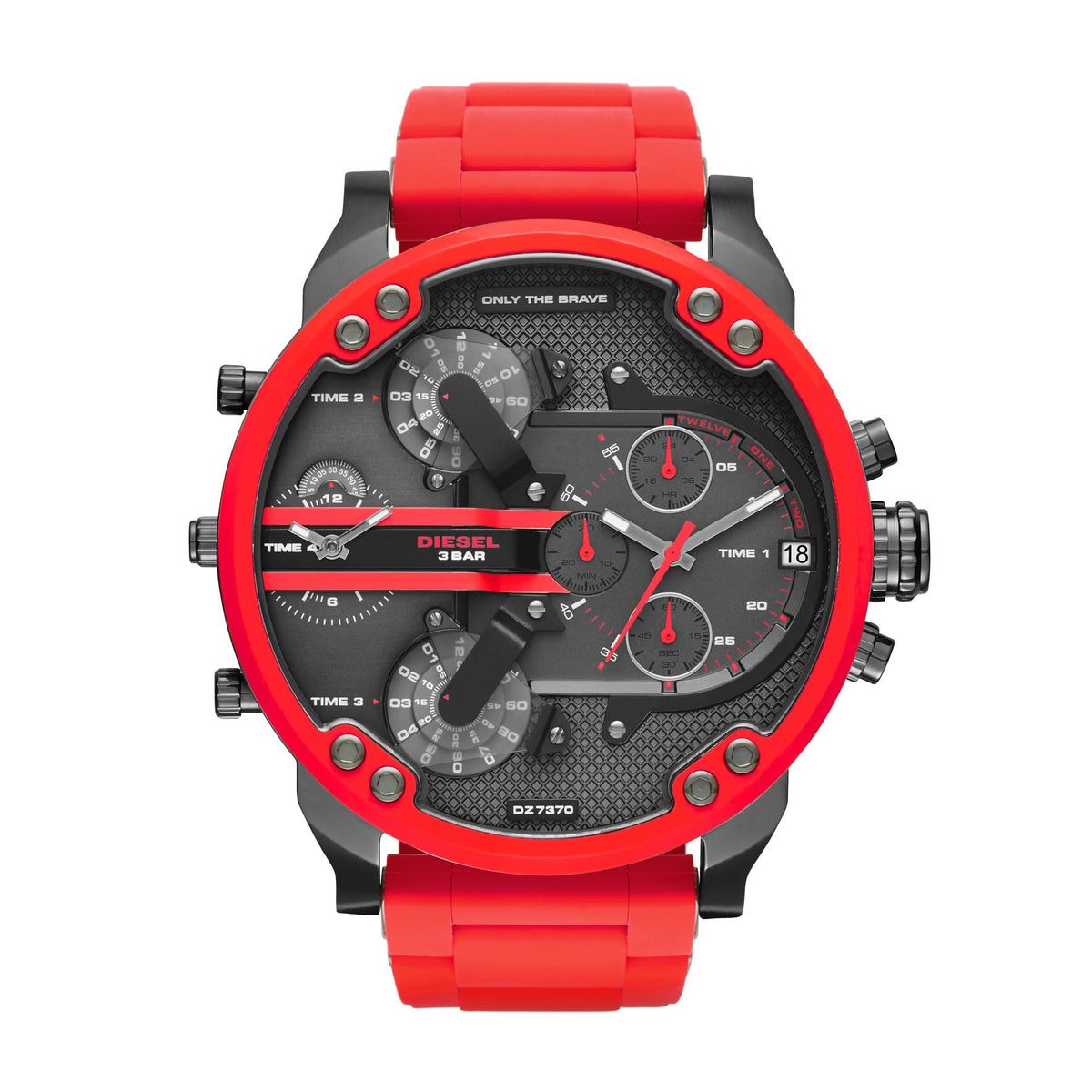 Diesel Mr. Daddy 2.0 Gunmetal Red Chronograph Men'S Watch, Stainless Steel & Silicone, One Size