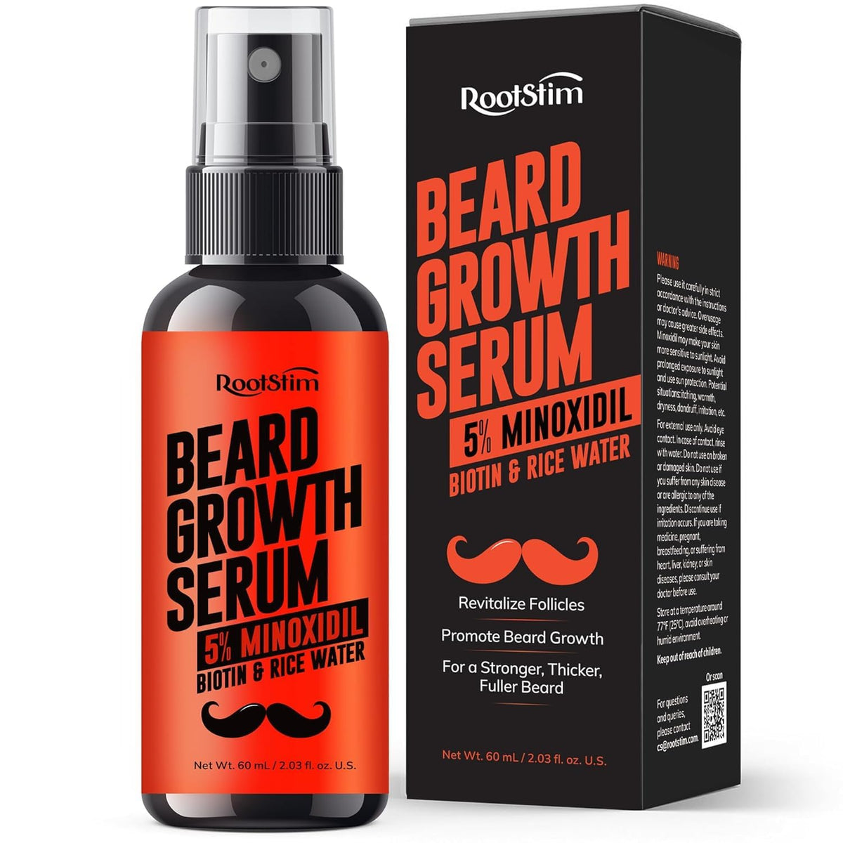 Rootstim 5% Minoxidil Beard Growth Serum With Biotin & Rice Water - 2.03 Fl Oz