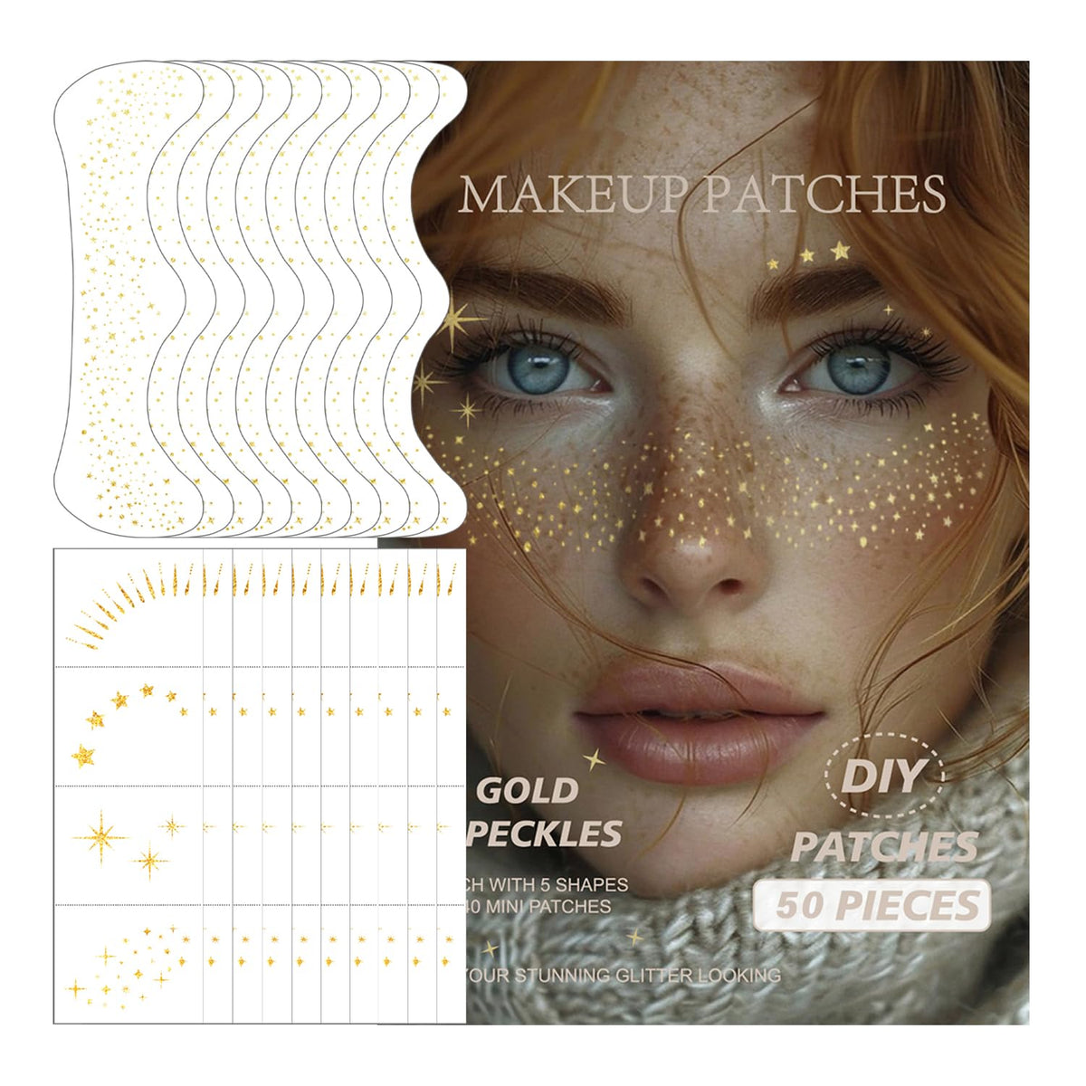 Rg Rouge Lx Gold Face Glitter Patches - 50 Pcs Waterproof Sparkle Makeup For Halloween