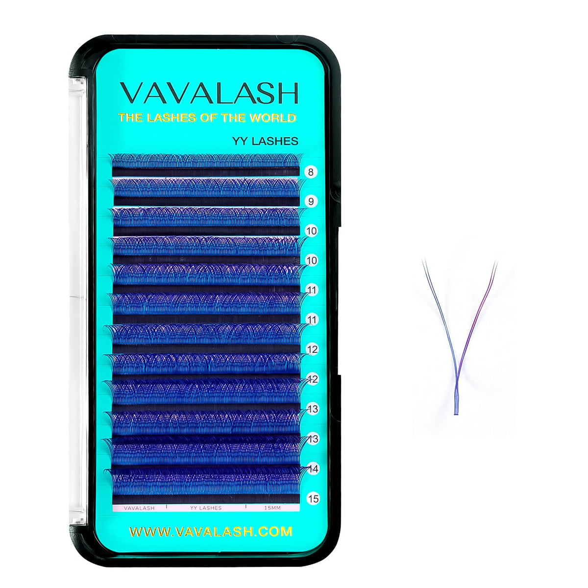 VAVALASH YY Lash Extensions 2D Fans - Blue & Purple, 8-15mm, Soft Matte Black Lashes