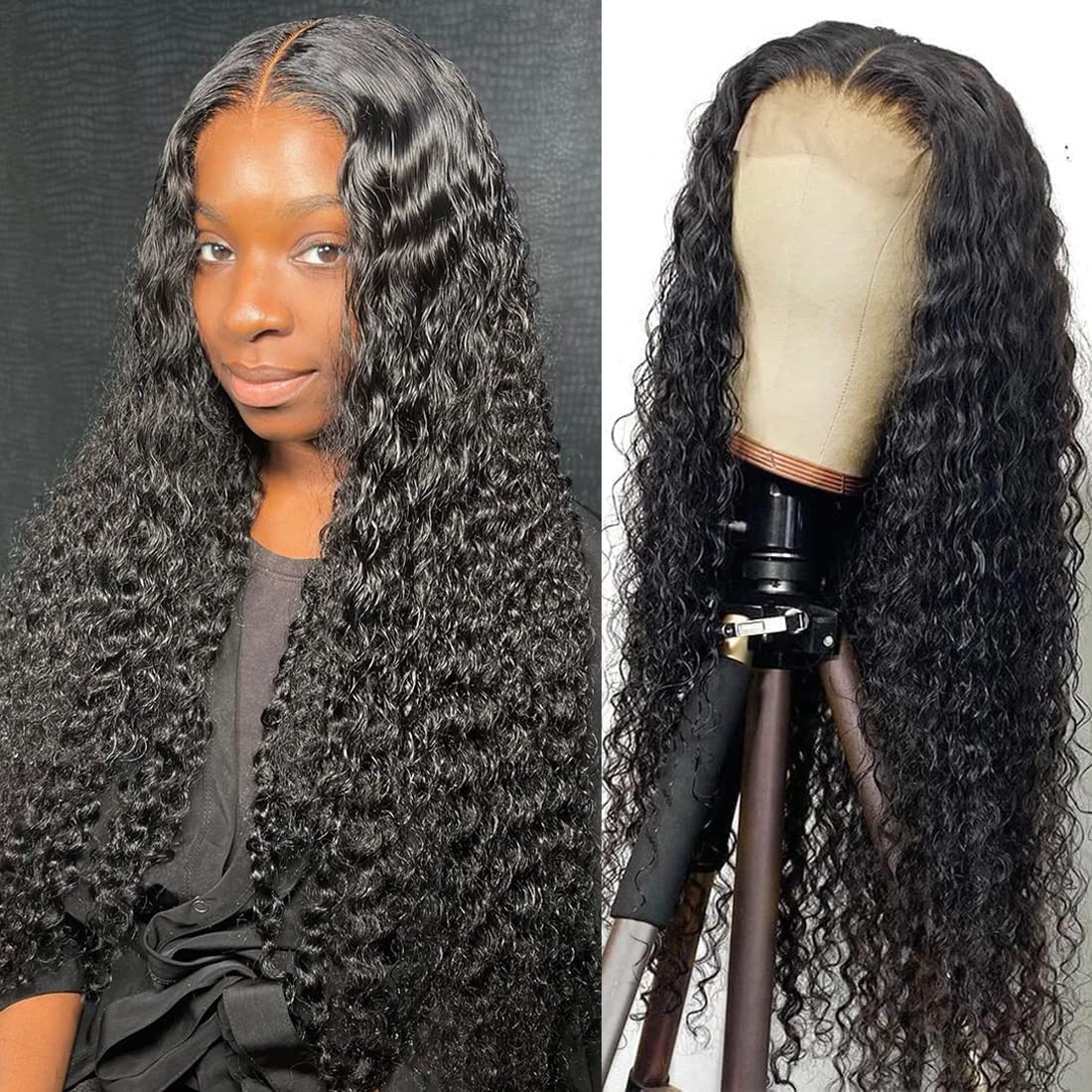 Recomtic 24 Inch 4X4 Lace Closure Wig Human Hair Curly Wet & Wavy For Black Women