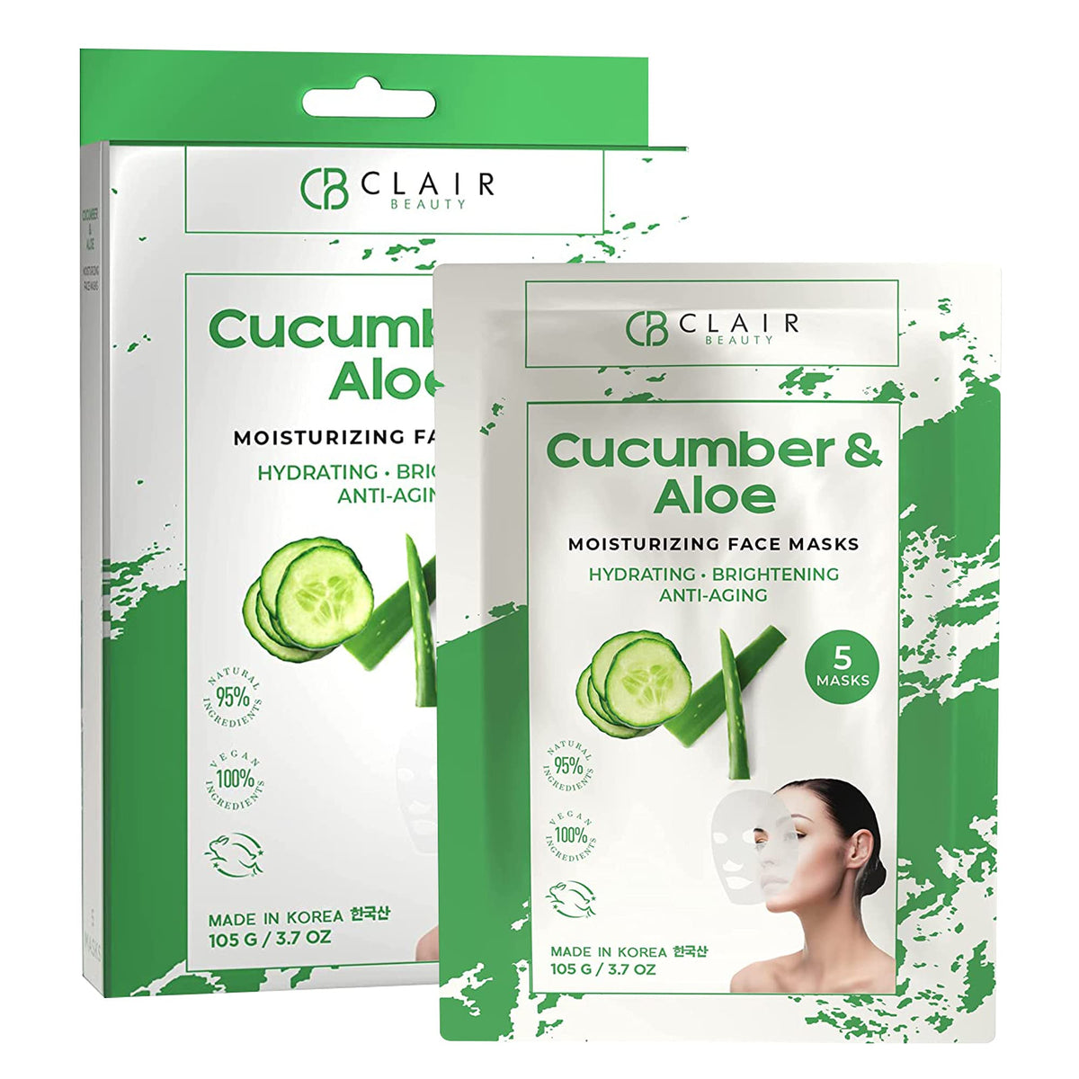 Clear Beauty Cucumber & Aloe Face Mask - Hydrating, Soothes Skin, Cruelty-Free, 5 Count