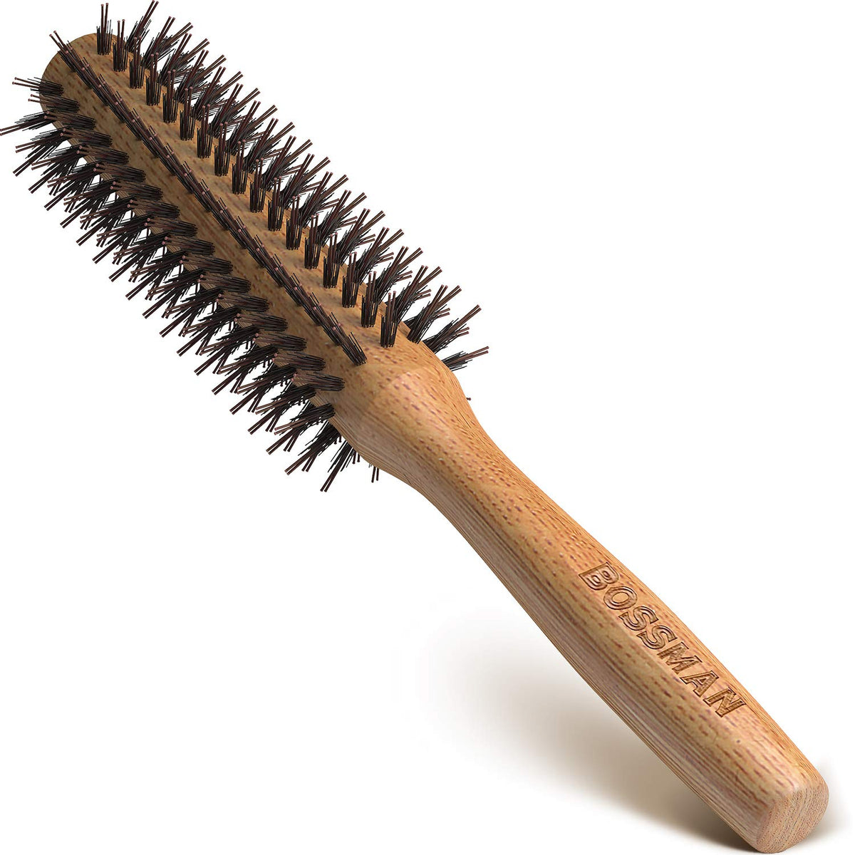 Bossman 2&quot; Round Boar & Nylon Bristle Hair Brush For Styling, Curling, And Detangling