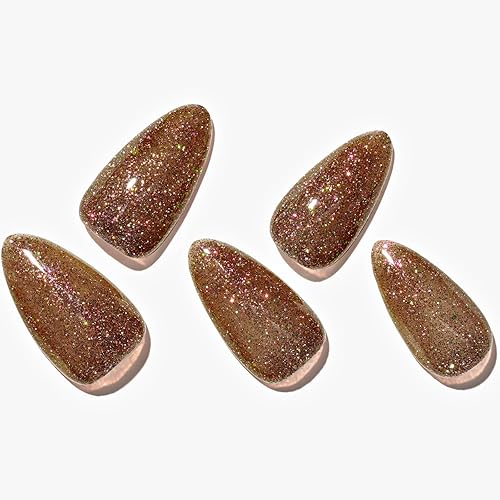 GLAMERMAID Ombre Glitter Press on Nails - Medium Almond, Stiletto Acrylic, Reusable, Pack of 24