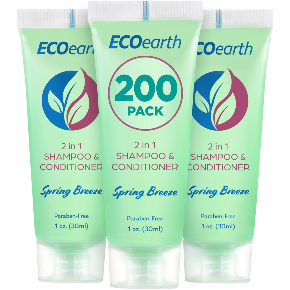 Ecoearth 2-In-1 Travel Size Shampoo Conditioner (1 Fl Oz, 200 Pk) - Spring Breeze Hotel Toiletries