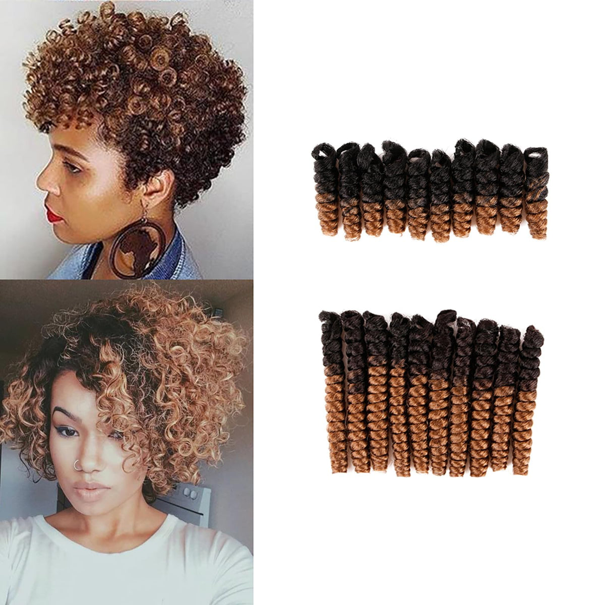 Becus 10&quot; Carrie Curl Crochet Braids For Black Women - Synthetic Jumpy Wand Hair, #1B Natural Black/Blonde