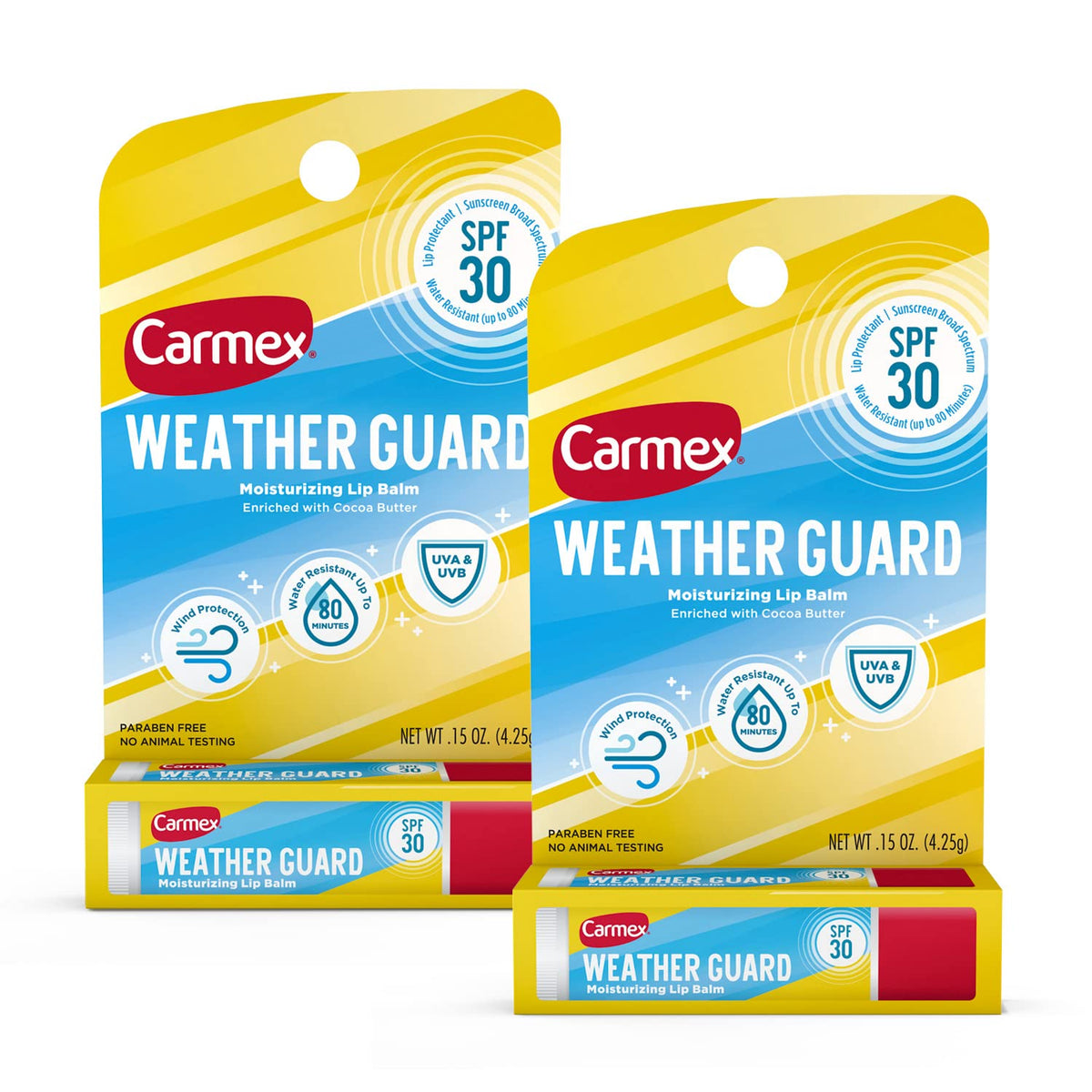 Carmex Moisturizing Lip Balm Stick With Spf 30, 0.15 Oz - 2 Pack