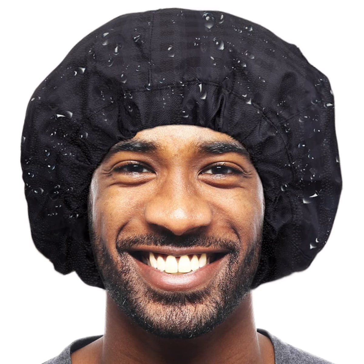 Aileam Black Reversible Shower Cap For Men - Large Waterproof Hair Hat With Terry Lining