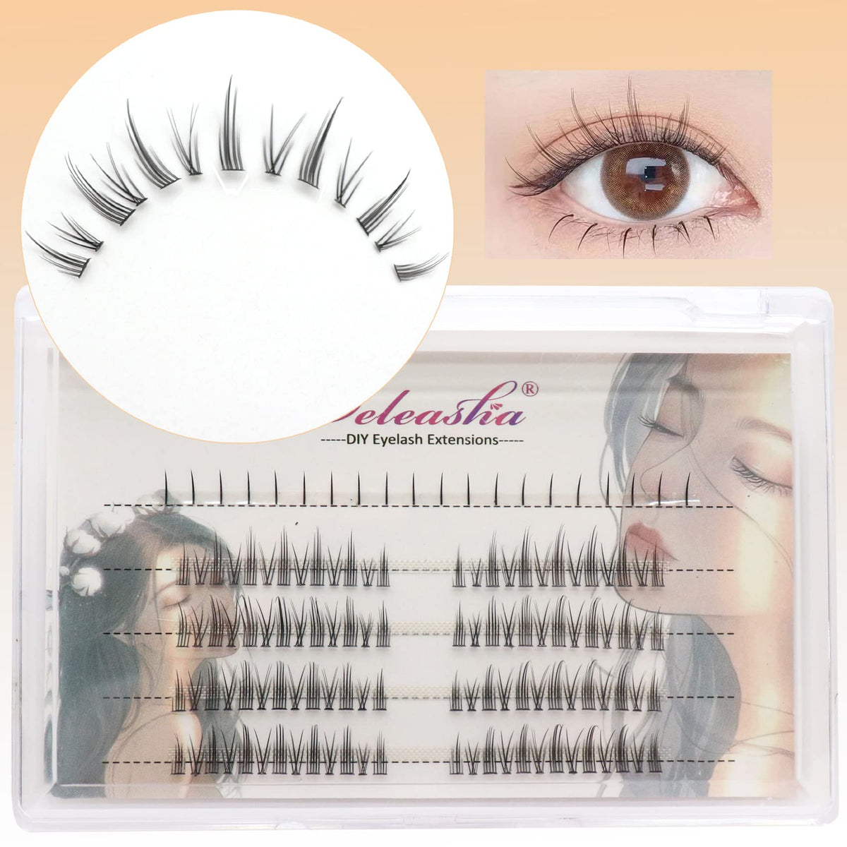 Veleasha DIY Lash Extension Kit - 124 Pcs C Curl Manga Individual Cat Eye Lashes for Cosplay