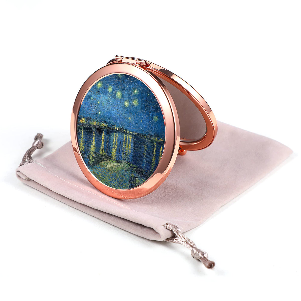 Dynippy Rose Gold Compact Mirror - Double-Sided 2X/1X Magnification, Portable Mini Hand Mirror