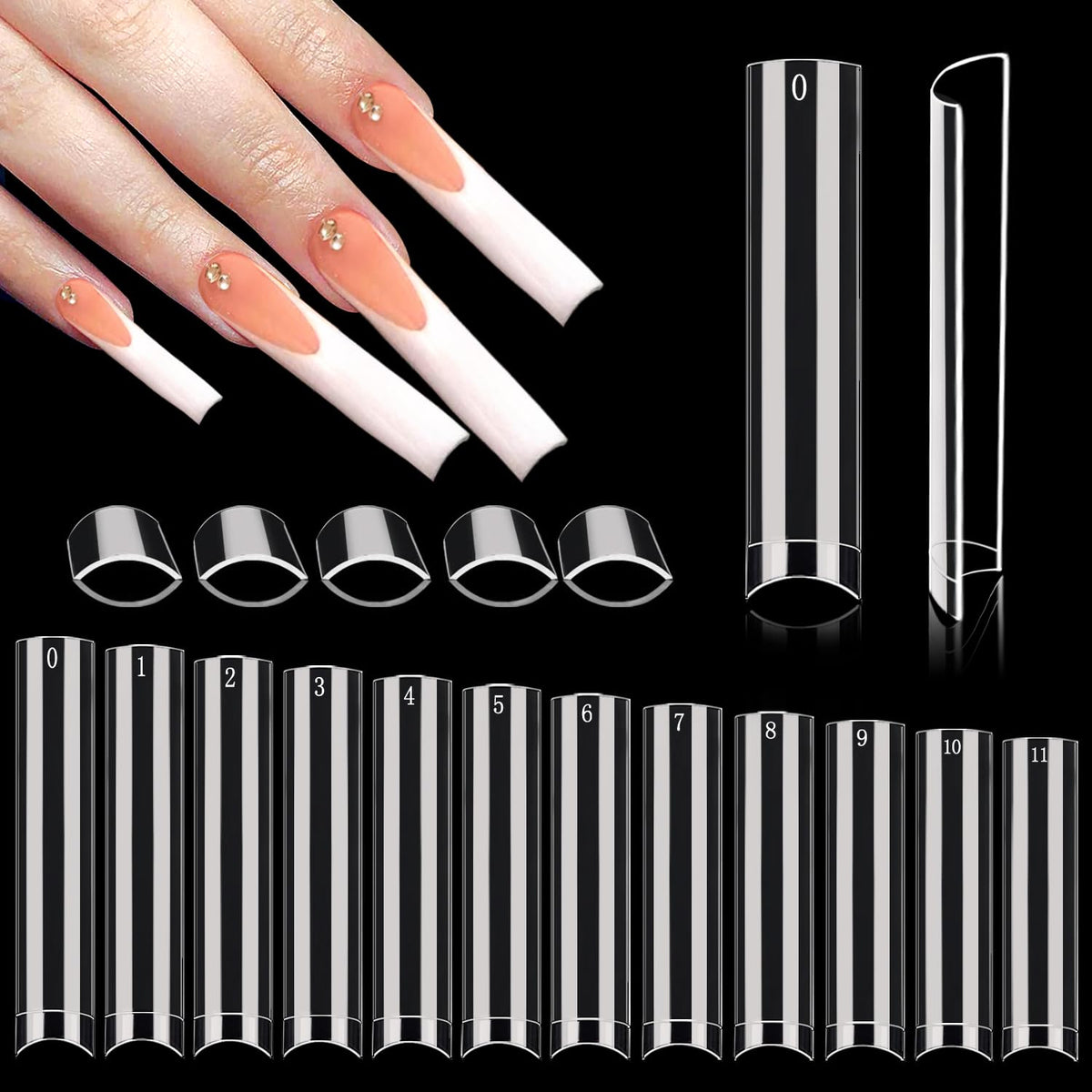 Dudjndjd 504Pcs Clear Square Nail Tips - Xxxl Acrylic Half Cover Tapered Nails, 12 Sizes