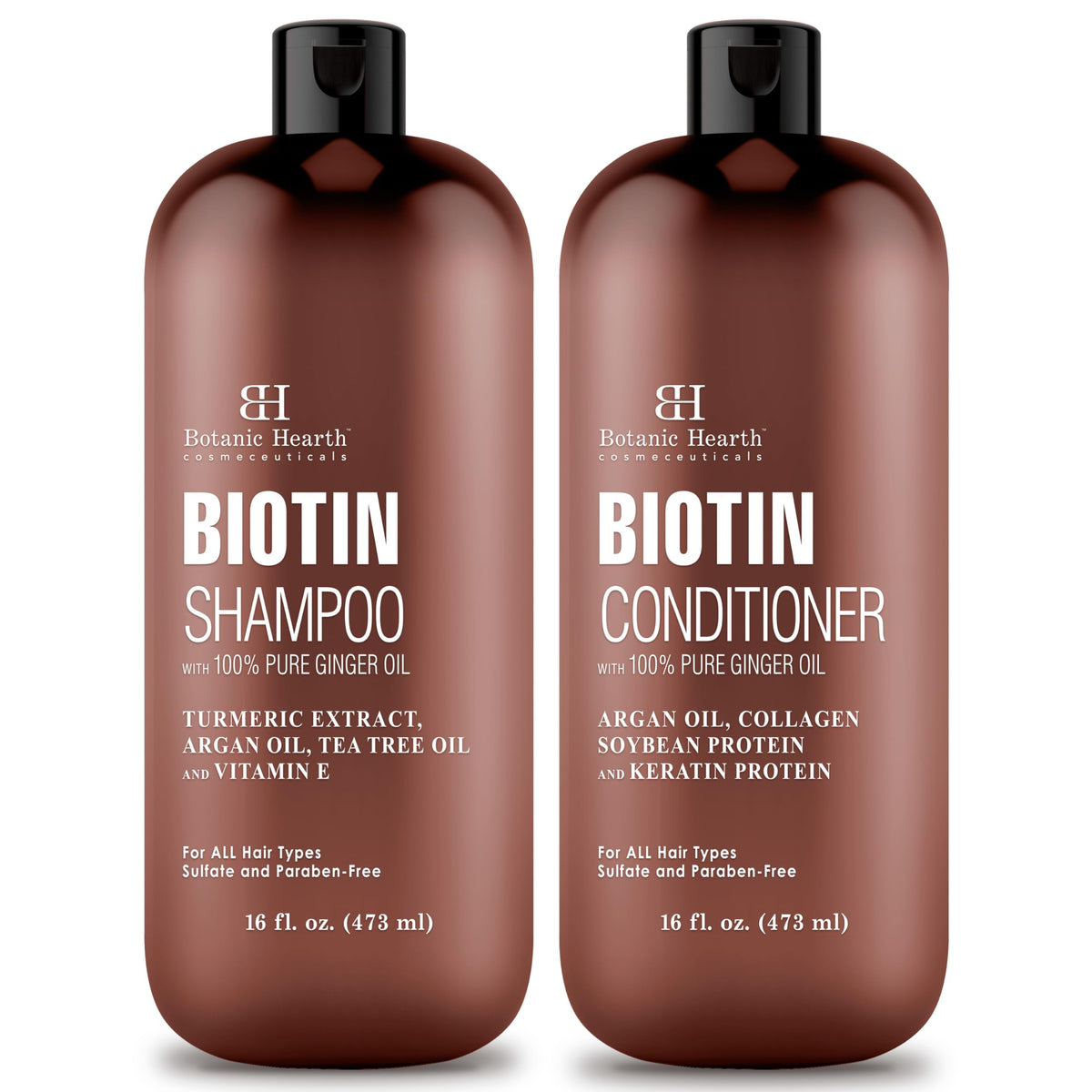 Botanic Hearth Biotin Shampoo & Conditioner Set - Ginger Oil, Keratin, Sulfate Free, 16 Fl Oz