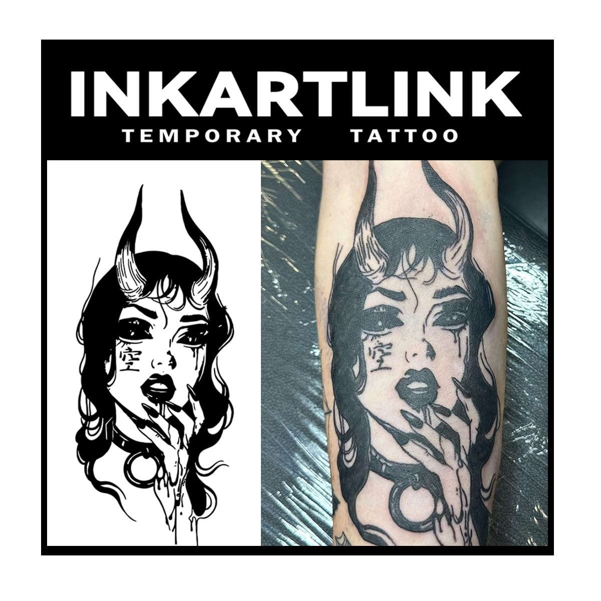 Inkartlink Enchanting Demoness Semi-Permanent Tattoo - Realistic, Waterproof, Lasts 1-2 Weeks