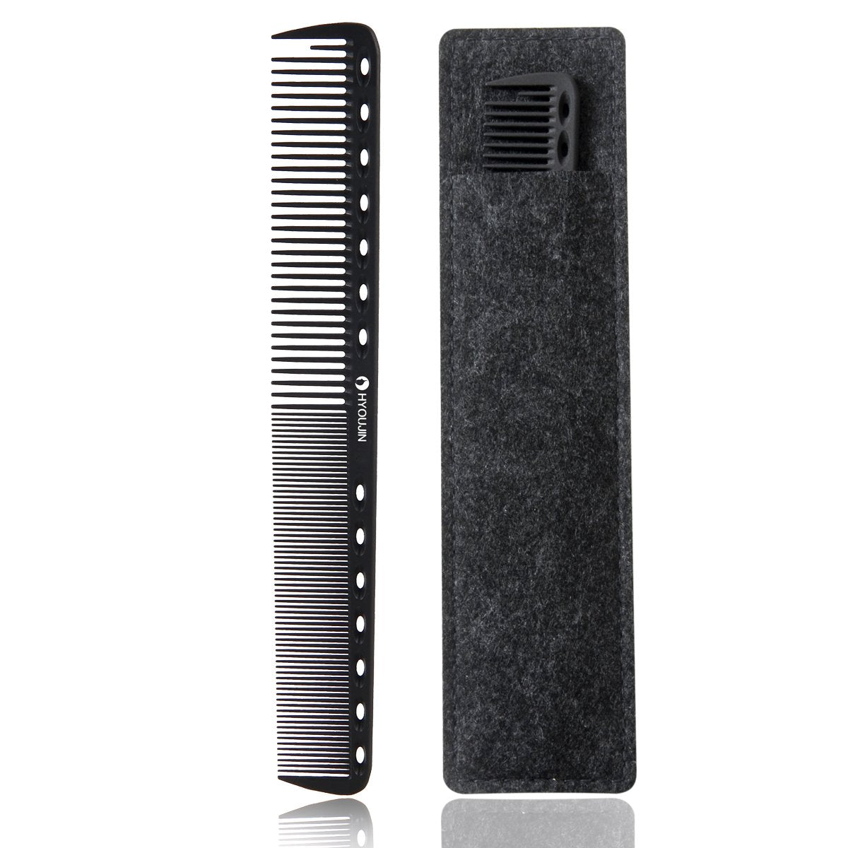 Hyoujin Black Carbon Hairdressing Comb, Heat Resistant, Fine Tooth, Master Barber Tool