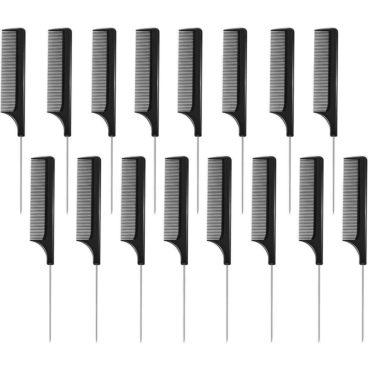 Boao 16 Pieces Metal Rat Tail Combs - Black Pintail Hair Combs for Women & Girls