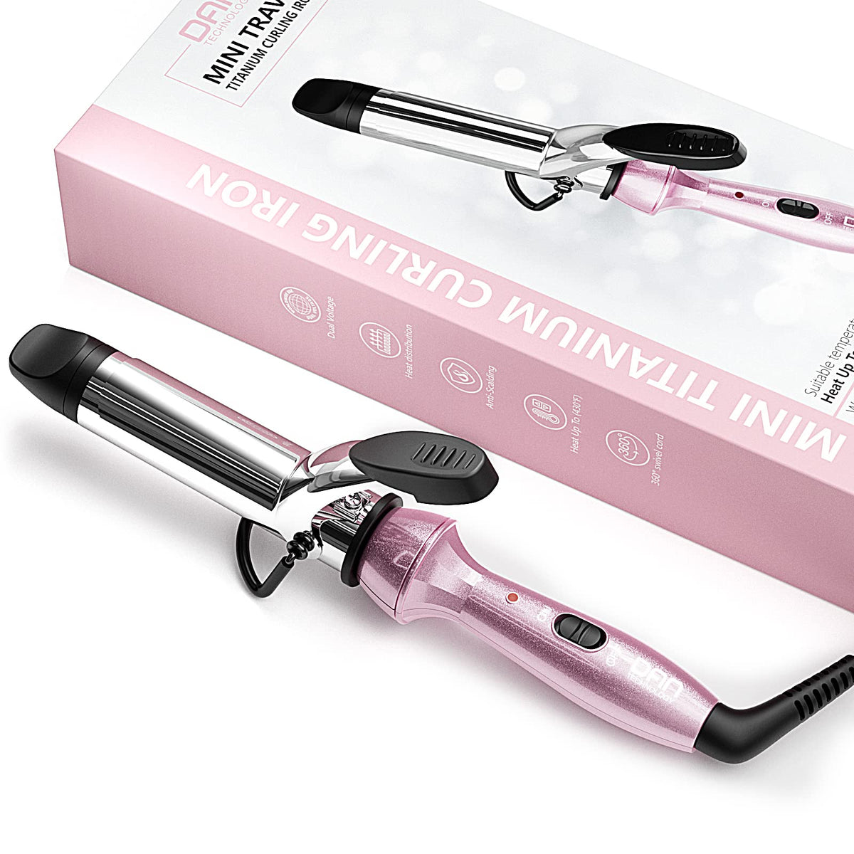 DAN Technology Mini Curling Iron - Dual Voltage, Nano-Titanium, 450?F, Fast Heating, Pink