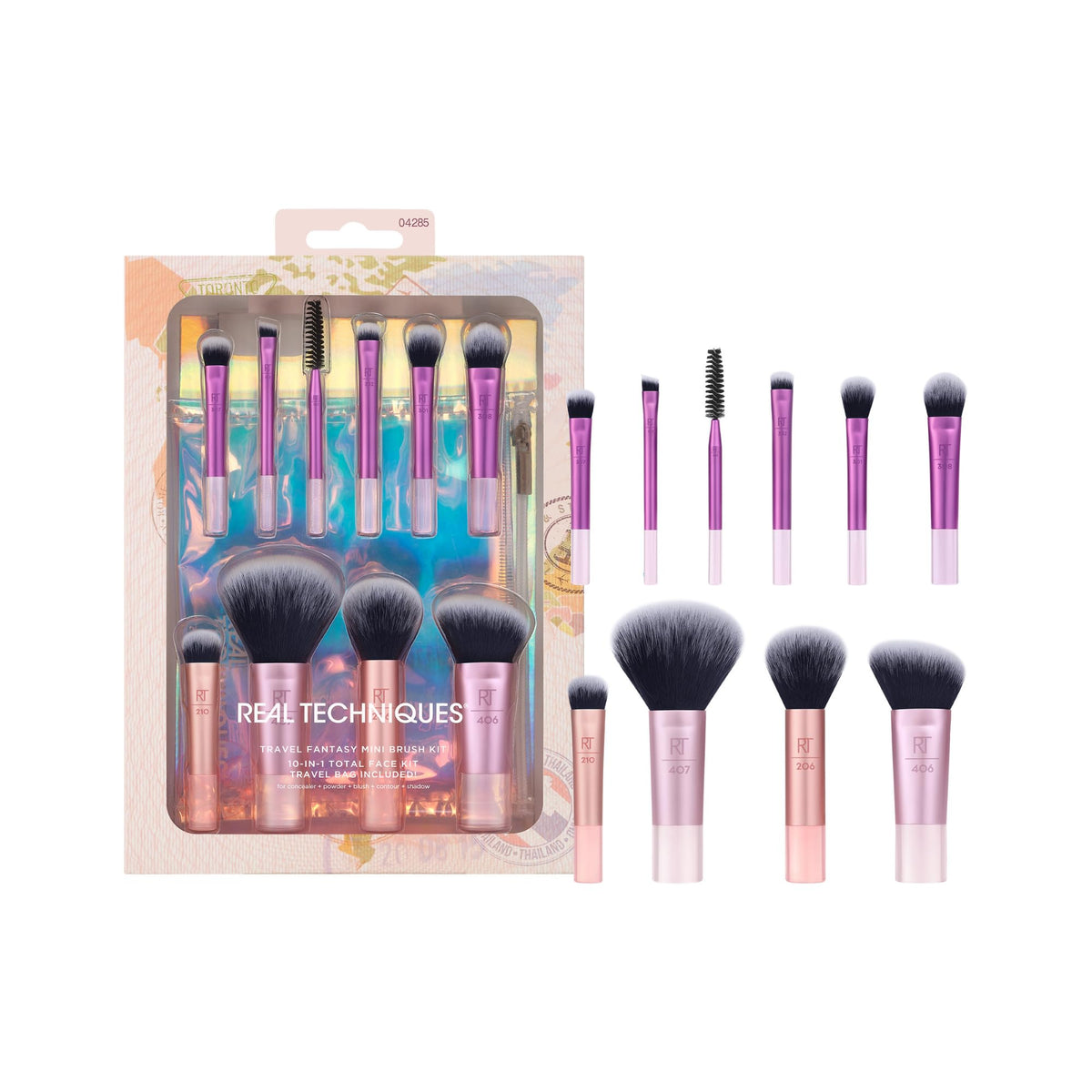 Real Techniques 11 Piece Travel Fantasy Mini Brush Set - Makeup Brushes & Bag, Cruelty-Free