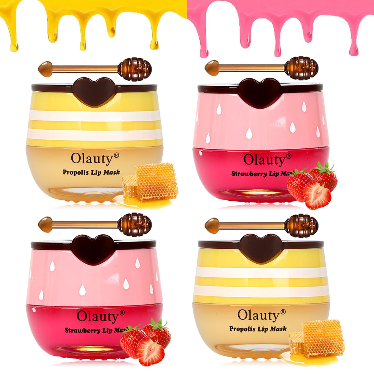 Sulily Bee Lip Balm Set - 4 Pcs Strawberry & Honey Lip Masks, Hydrating & Exfoliating Scrubs