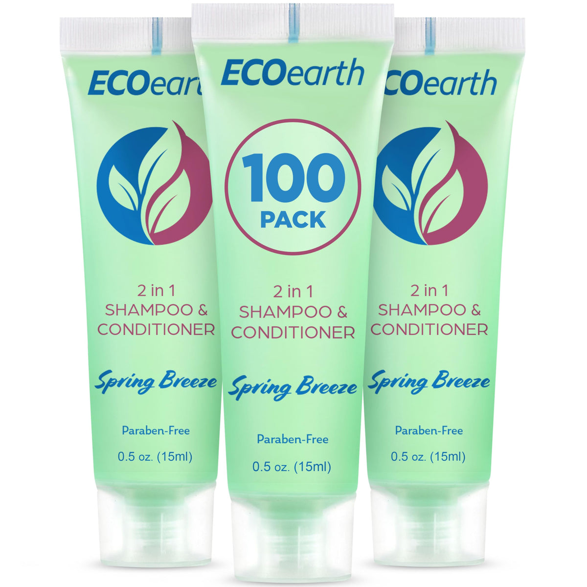 Ecoearth 2-In-1 Travel Size Shampoo Conditioner, 0.5 Fl Oz, 100 Pk, Spring Breeze, Hotel Amenities