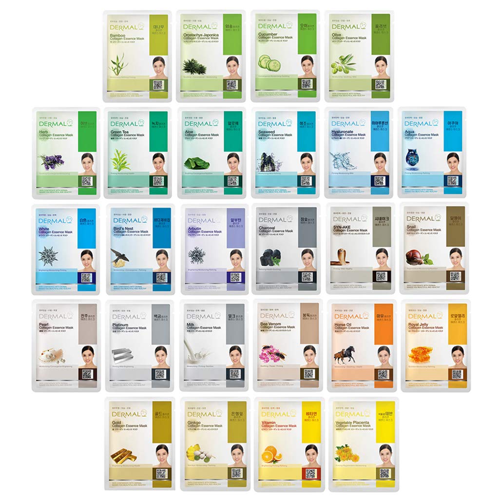 Dermal Collagen Essence Full Face Mask Sheet - 26 Count Green & Yellow Combo Pack