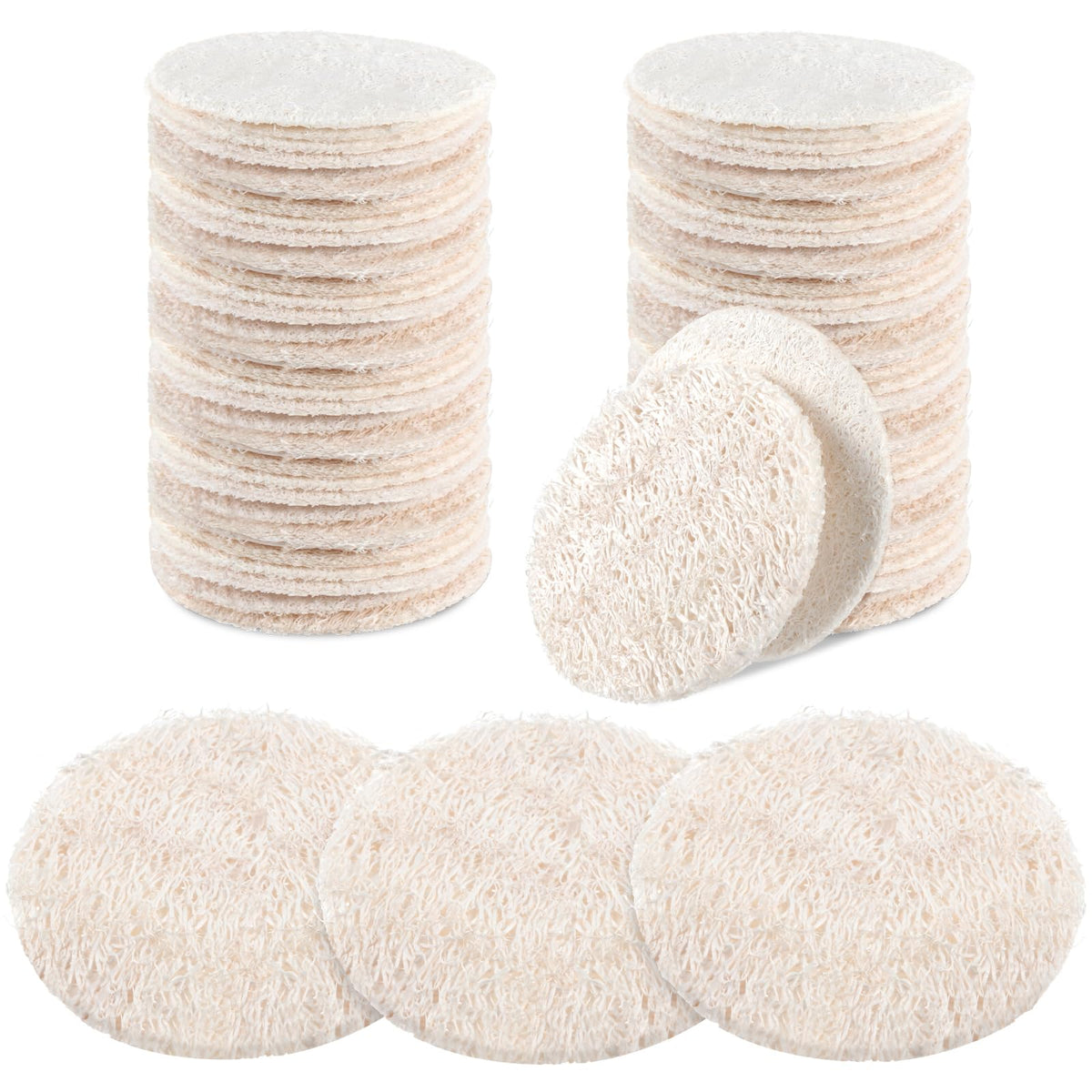 Bokon Loofah Exfoliating Face Pads - 50 Pcs Natural Round Sponge For Bath & Spa, 2.36&quot;