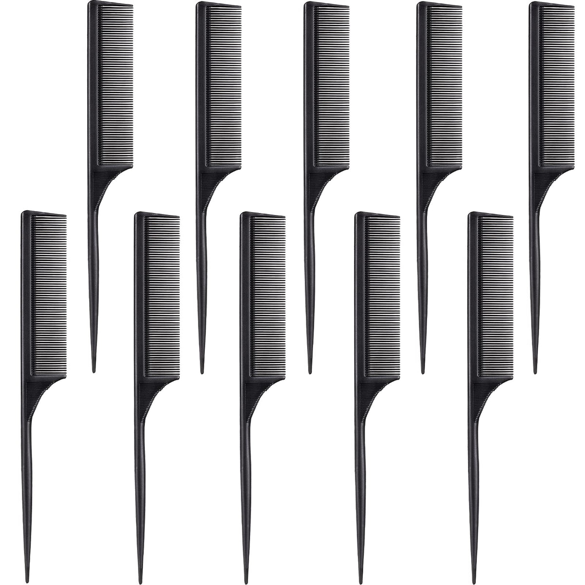 Leinuosen 10 Pcs Rat Tail Comb Set - Carbon Heat Resistant Teasing Comb for Volume Styling, Black