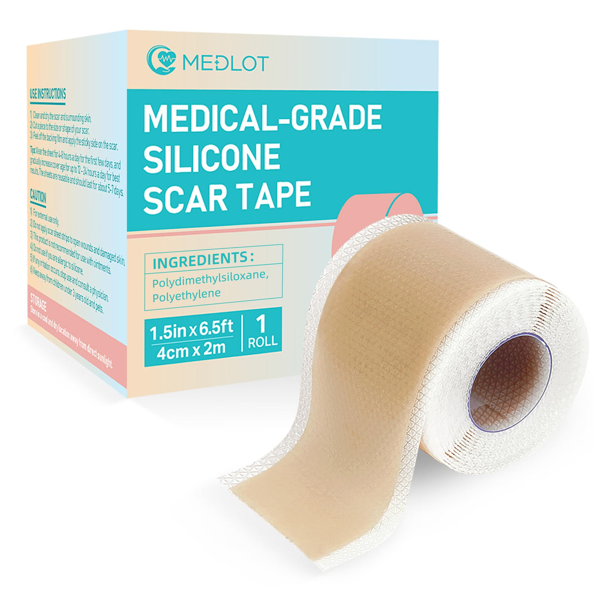 Medlot Silicone Scar Sheets Roll, 1.5” X 78”, Reusable Medical Scar Tape For C-Section, Acne,