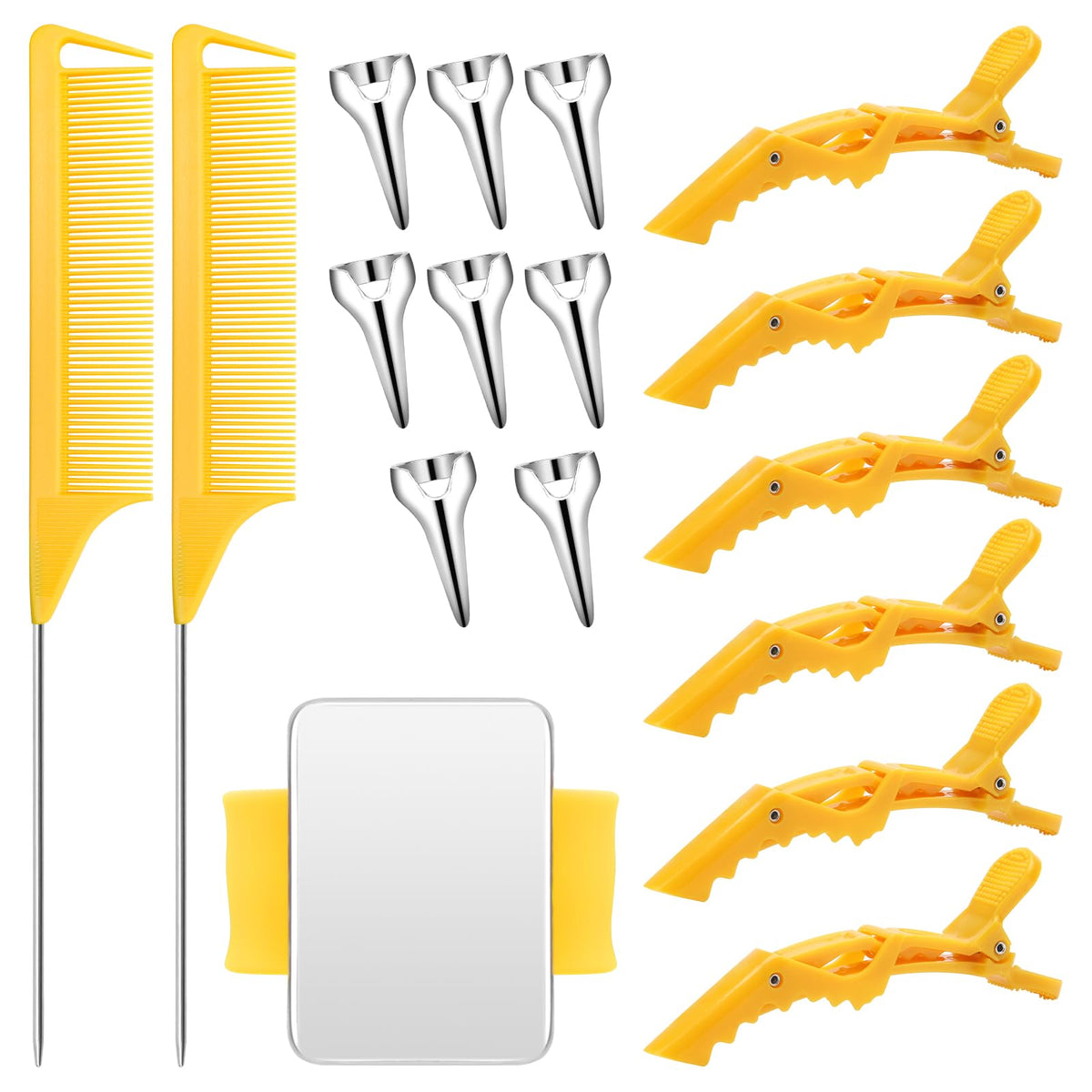 Coldairsoap 17-Piece Hair Styling Tool Set - Braiding Clips, Combs & Wristband - Yellow