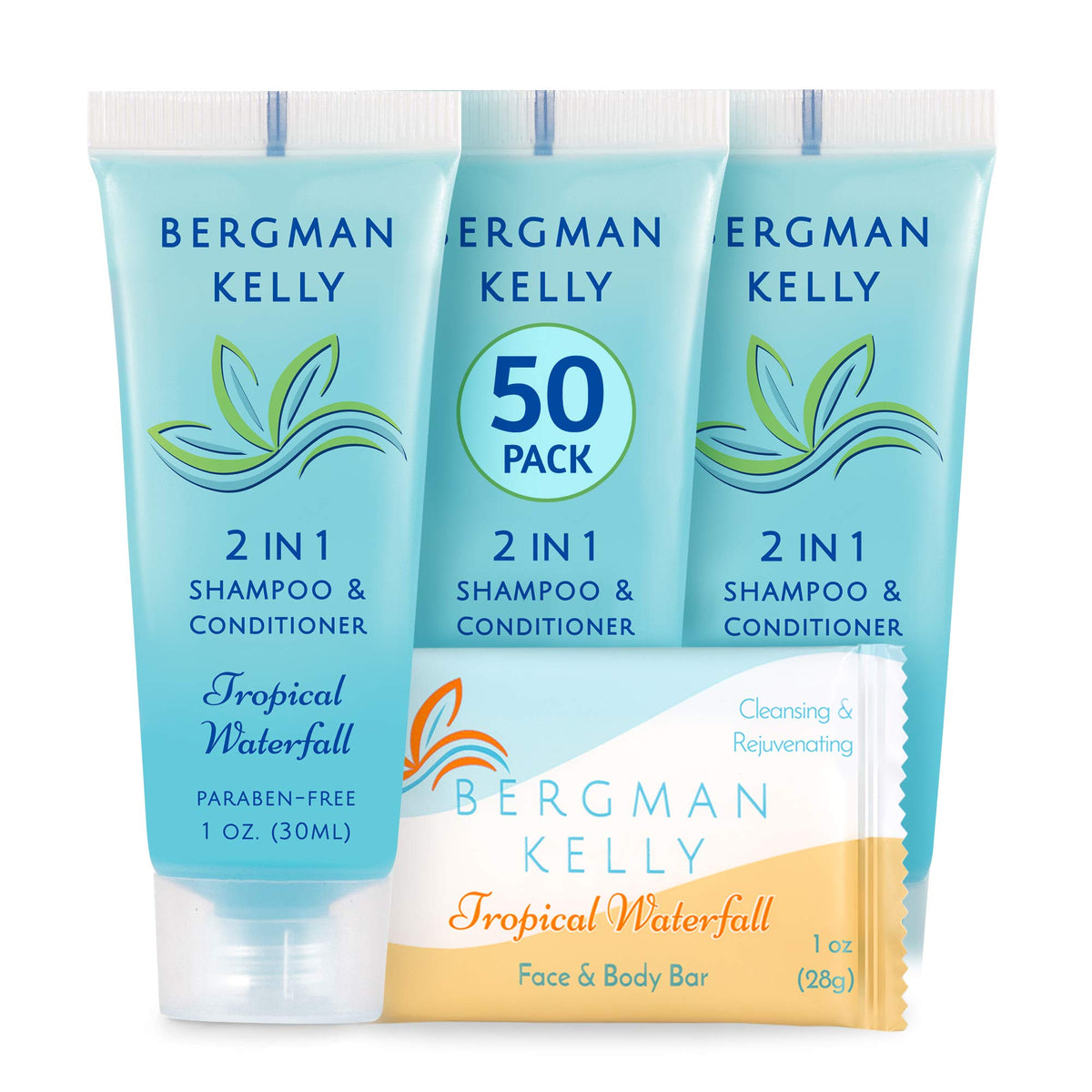 Bergman Kelly 2-Piece Shampoo & Conditioner Soap Bars Set, Tropical Waterfall, 1 Oz, 100 Pack