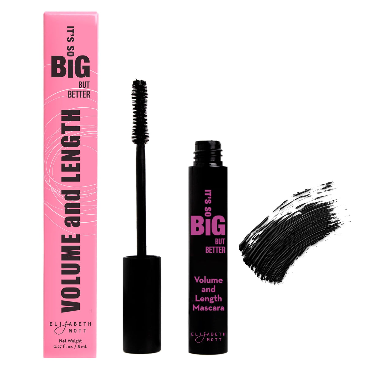 Elizabeth Mott Black Volumizing Mascara - Smudge-Proof, Water Resistant, Cruelty Free, 8 Ml