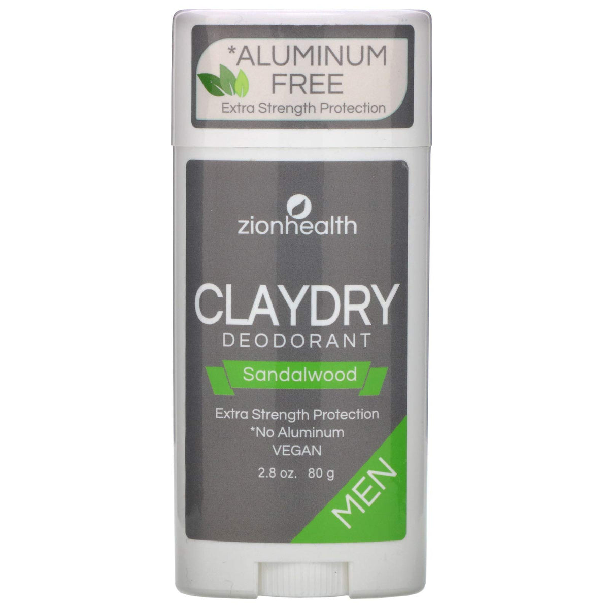 Zion Health Clay Dry Extra Strength Deodorant For Men, Aluminum Free, Sandalwood, 2.5 Oz