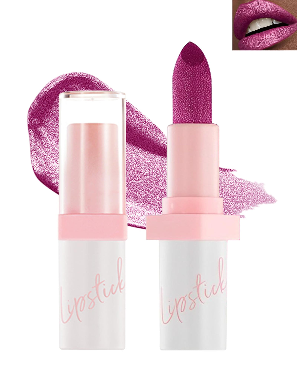 Lestpola Glitter Lipstick - Long Lasting Waterproof Shimmer Lip Color, Bold Metallic Matte 02#Berry