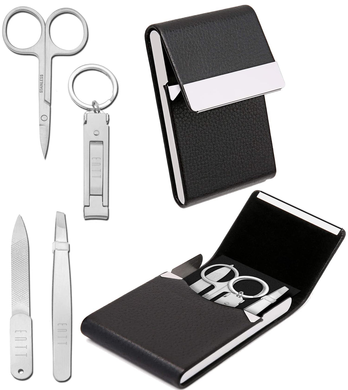 Entt Nail Clipper Set - 4 Pcs Grooming Kit For Men & Women - Premium Metal, Travel Friendly, Black