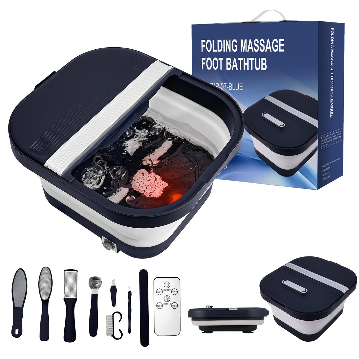 Unifull Collapsible Foot Bath Spa With Heat & Massage Rollers - Pedicure Kit, Remote Control, Bubble