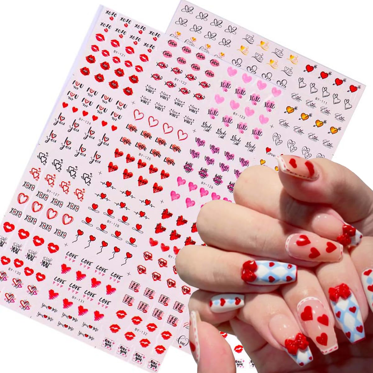 Bsbtbz 24Pcs Valentine'S Day Nail Art Stickers 3D Water Transfer Foils - Red Heart & Love Designs