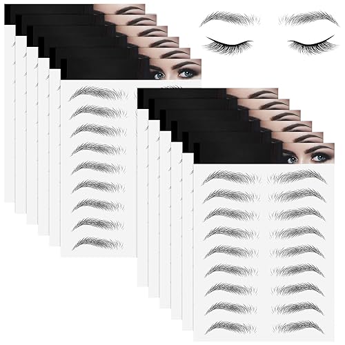 Maitys Waterproof Eyebrow Tattoos - 12 Sheets Of 108 Pairs, Instant Transfer, Black