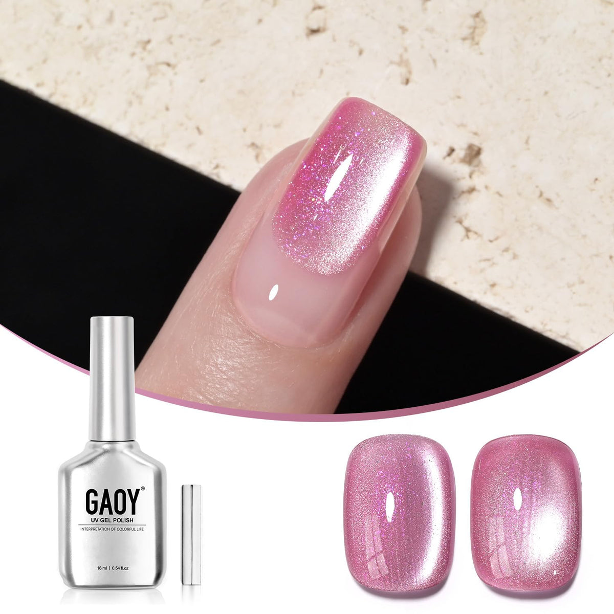 Gaoy Pink Stardust Cat Eye Gel Nail Polish 16Ml - Reflective Glitter Uv Gel With Magnet