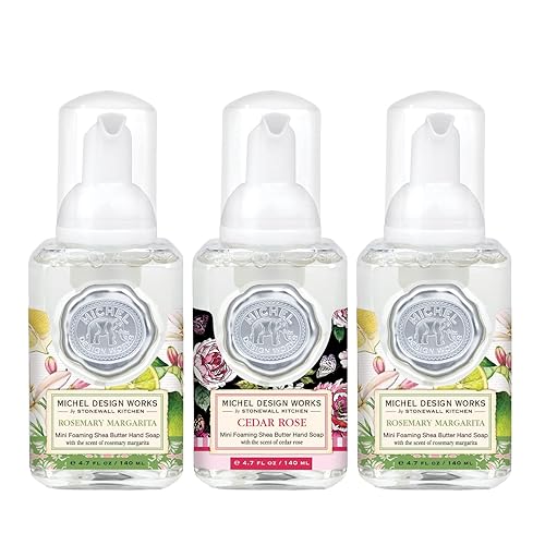 Michel Design Works Mini Foaming Soap Set - 3-Pack Rosemary Margarita & Cedar Rose, 4.7 Fl Oz