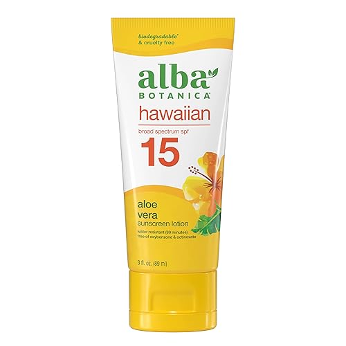 Alba Botanica Hawaiian Aloe Vera Sunscreen Lotion, Spf 15, Water Resistant, 3 Fl Oz