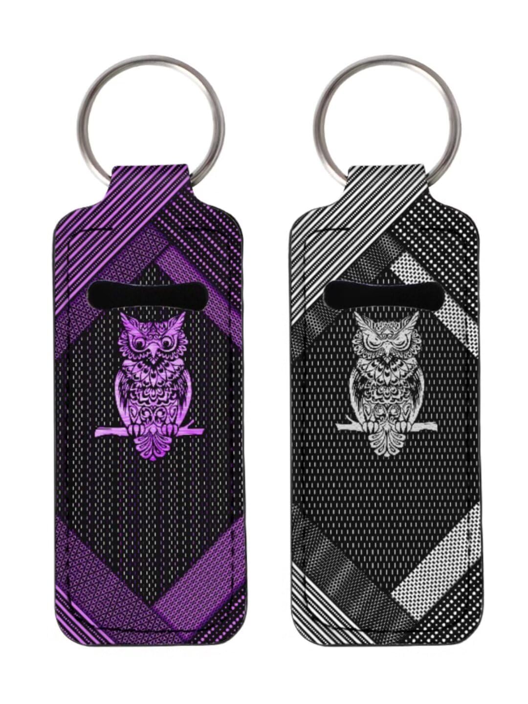 Gearider Metal Owl Lip Balm Holder Keychain - 2 Pack Compact Lipstick Sleeve, Purple & Silver