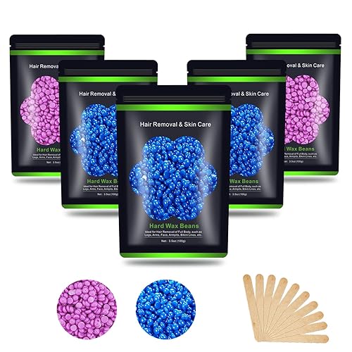 Auperwel Wax Beads For Hair Removal 1.1 Lb - Painless Hard Wax For Sensitive Skin, 5 Packs