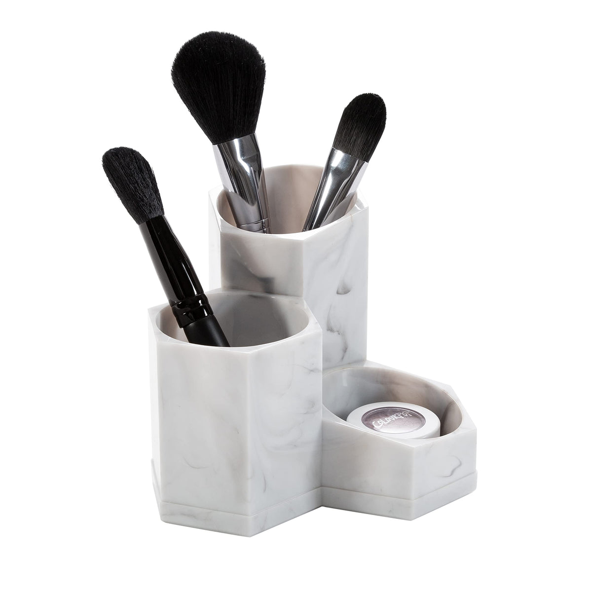 Simplify Marble 3 Compartment Pencil Brush Holder - Stylish Storage For Bathroom & Vanity